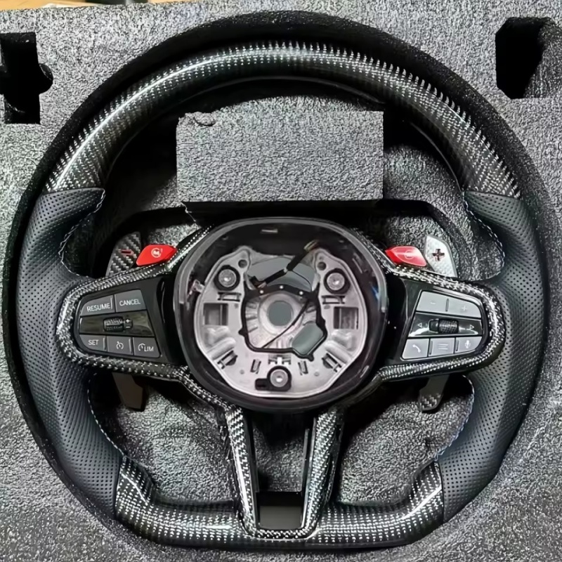 Tech Car Accessories - พวงมาลัยรถยนต์คาร์บอนไฟเบอร์หุ้มหนัง สำหรับ BMW G20 G30 G21