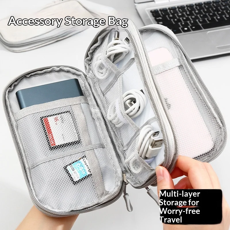 Tech Accessories Case - กระเป๋าจัดระเบียบสายเคเบิลสำหรับเดินทางแบบหลายชั้น กันน้ำ กล่องเก็บอุปกรณ์อิเล็กทรอนิกส์สำหรับที่ชาร์จ สาย USB โทรศัพท์