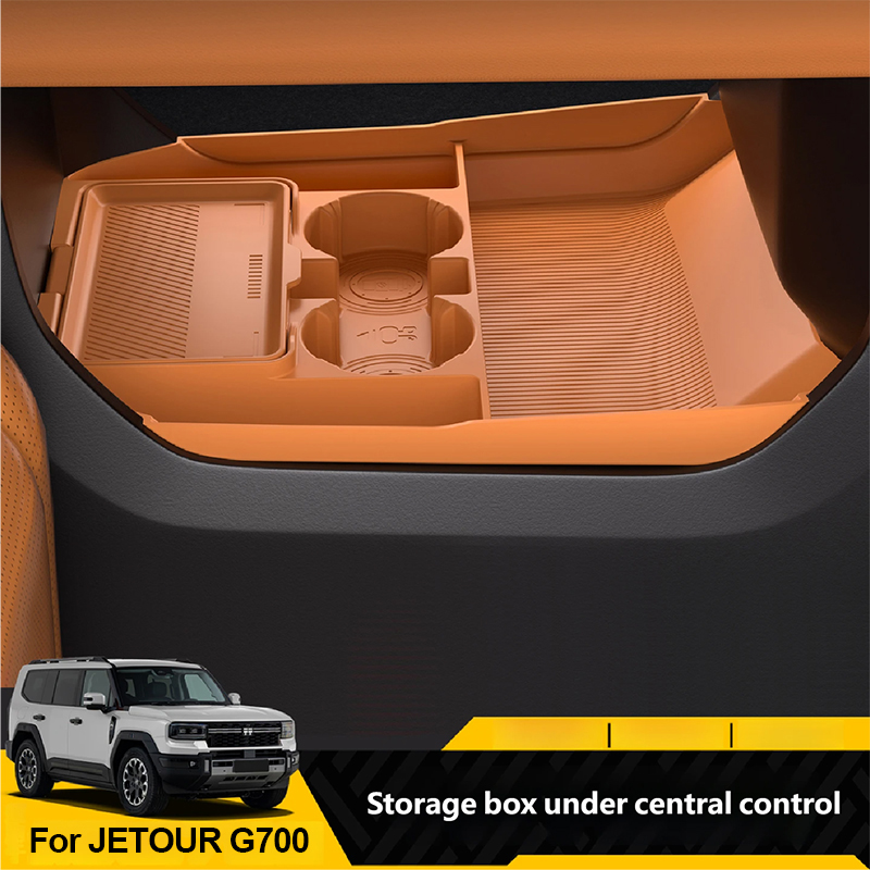 Tech Car Accessories - กล่องเก็บของคอนโซลกลางสำหรับ JETOUR G700 2025+ กล่องเก็บแก้วน้ำซิลิโคนสองชั้น อุปกรณ์ตกแต่งภายในรถยนต์